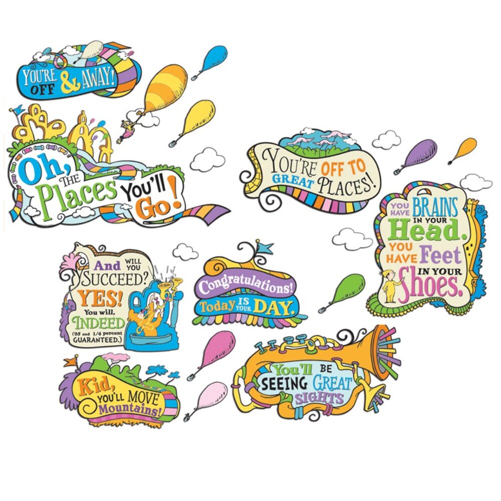 Dr. Seuss Bulletin Board Set Oh The Places You'll Go Classroom Wall Quotes 28-pc